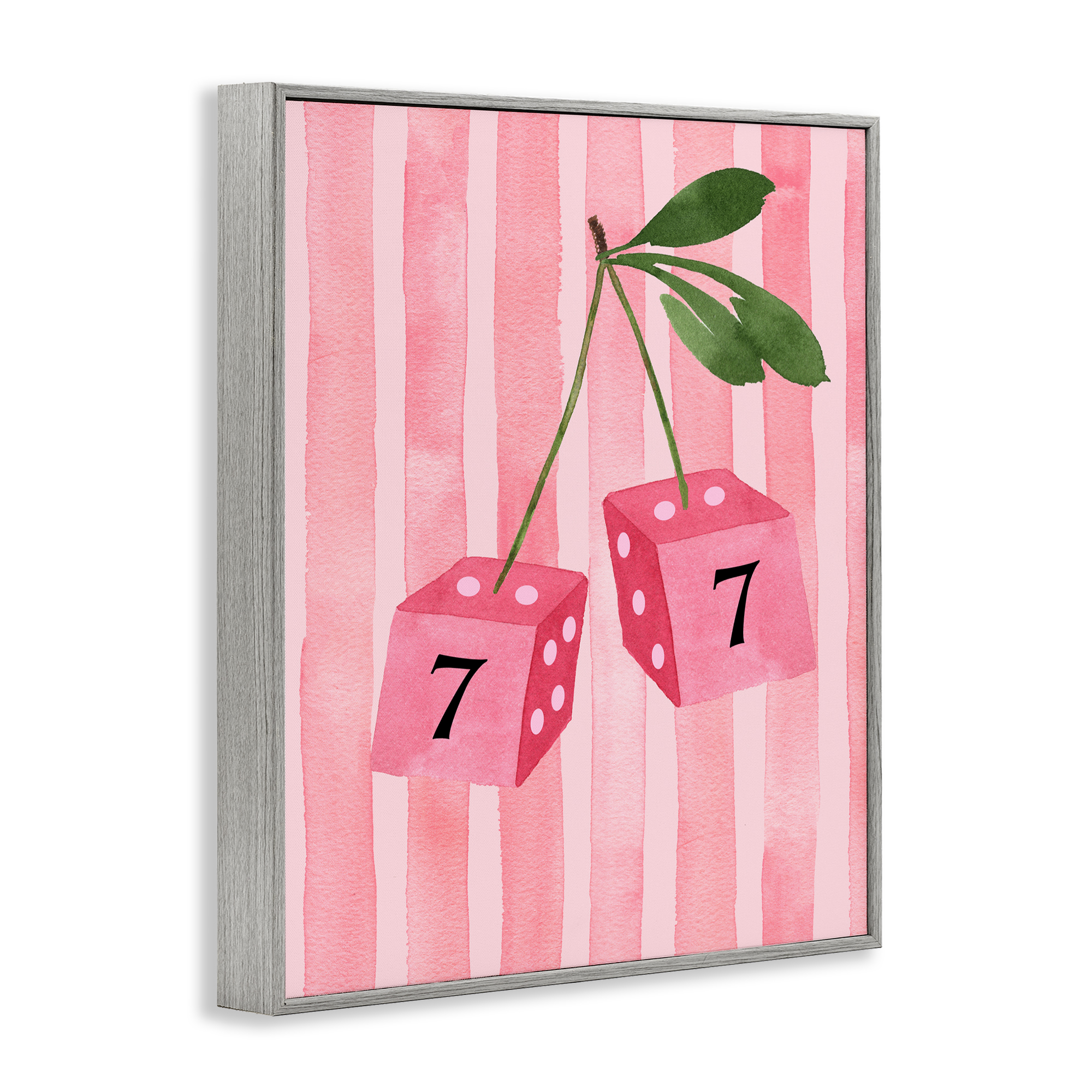 Lucky Number 7 Cherry Dice Gray Framed Giclee Art, design by Nina Jacobs