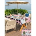 thumbnail image 4 of Outdoor Tablecloth with Umbrella Hole and Zipper, Pink Christmas Rectangle Table Cloth 60x84 Inch Waterproof Tablecloth, Xmas Tree Snowman Bear Snowfall Plaid Picnic Table Cover for Patio Camping, 4 of 7