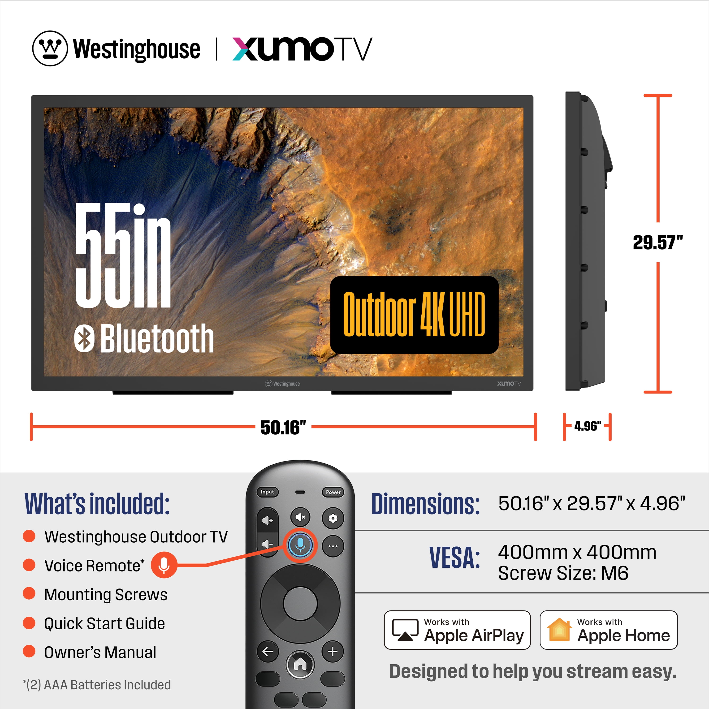Westinghouse PS Series 55″ 4K UHD Partial Sun Outdoor TV, 700+ Nits High-Brightness Anti-Glare Display, Xumo Smart TV, Weather-Resistant Outdoor Television