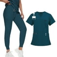 thumbnail image 2 of Garbnen Medical Uniform Women's Scrubs Set Stretch Short Sleeve V-Neck Medical Scrub Tops and Pants Nurses Working Uniforms Women's Workwear Set with Pockets, 2 of 6
