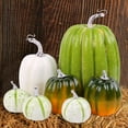 thumbnail image 5 of 7 Pcs Assorted Artificial Teal Blue Pumpkins Halloween Faux Coastal Decorative Foam Pumpkins for Fall Baby Shower Thanksgiving Halloween Table Centerpiece Shelf Mantel Decor, Green, 5 of 5
