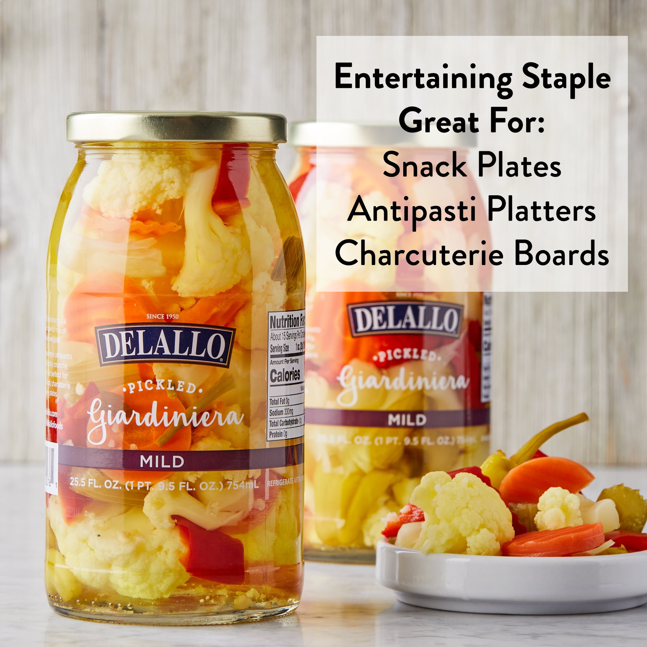 (3 pack) DeLallo Mild Giardiniera Pickled Mixed Vegetables, Gluten-Free, Non-GMO,  25.5 oz Jar
