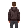 thumbnail image 5 of Heting Boys Faux Leather Motorcycle Jacket with Removable Hood Warm Fleece Lining Windproof PU Bomber Coat for Fall Winter Burgundy 4-5, 5 of 9
