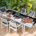 thumbnail image 2 of Black Christmas Table Cloths for 8 Foot Rectangle Tables, Santa Snowman Snowflake Gifts Elk Patio Waterproof Elastic Fitted Tablecloths, Washable Rectangular Table Cover for Camping, 2 of 8