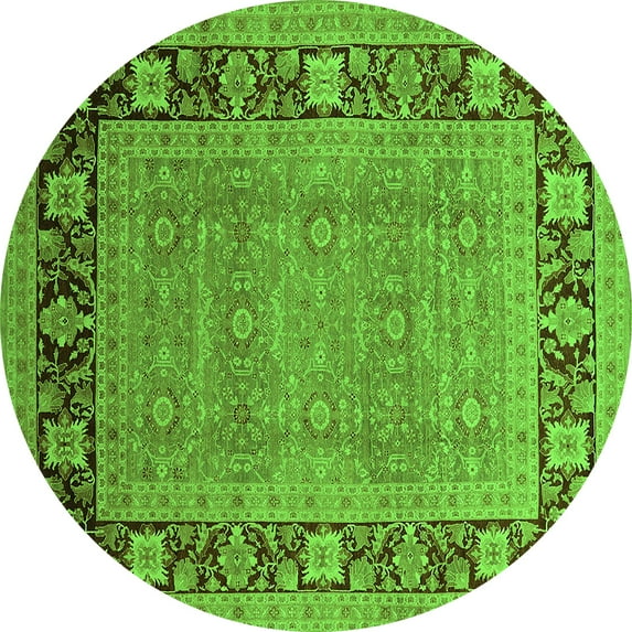 Ahgly Company Indoor Round Oriental Green Industrial Area Rugs, 4' Round