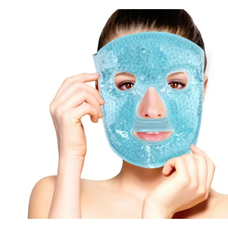Hot and Cold Therapy Gel Bead Full Facial Mask by FOMI Care | Ice Face Mask for Migraine Headache, Stress Relief | Reduces Eye Puffiness, Dark Circles | Fabric Back | Freezable,