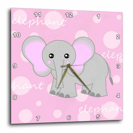 Elephant Clock - 3dRose Grey Baby Elephant - Wall Clock, 10 by 10-inch