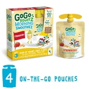 (4 Pack) GoGo Morning Smoothiez Strawberry Snack Pouch, 3 oz