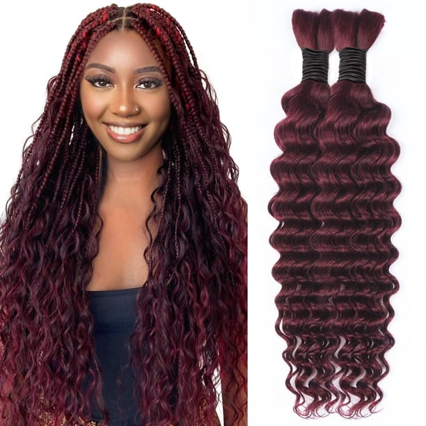 Cabello trenzado humano para trenzas boho 99j burdeos 14 pulgadas, 2 paquetes de 3.53 oz de onda profunda a granel cabello humano boho para trenzar cabello humano rizado para trenzas bohemias sin nudo