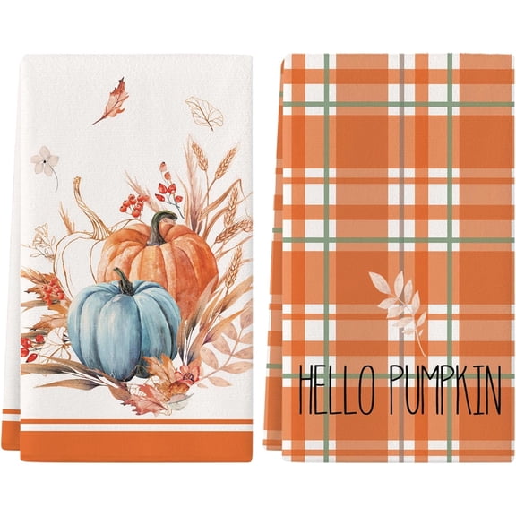 YIBAGA Fall Kitchen Towels Set of 2, Fall Thanksgiving Pumpkin Kitchen Home Decor, 18x26 inch, Polyester