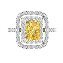 2.62 ct Emerald Cut Simulated Yellow Diamond with Simulated Diamond Halo Accents 14K White Gold Womens Engagement Ring