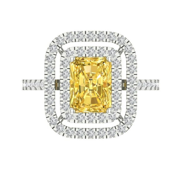 Halo Engagement Ring for Women - 2.62ct Simulated Yellow Diamond in 14K White Gold Promise Ring