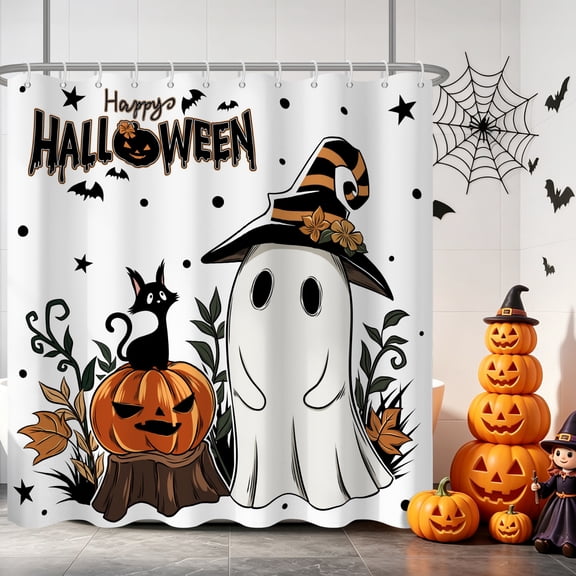 Tchckioa Shower Curtain,Waterproof Hooks Bath Curtain for Bathroom Decor,Halloween Cute Spooky Ghost,72x72