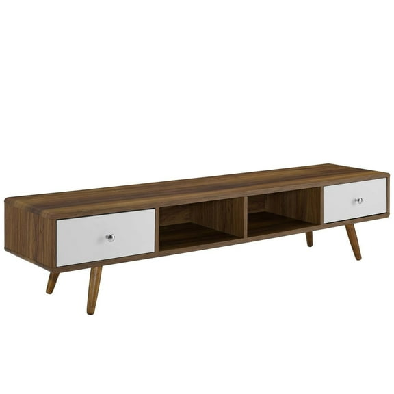 Modway Transmit 70" Media Console Wood TV Stand in Walnut White