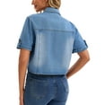 thumbnail image 3 of Chaqueta de mezclilla casual de mujer Inspire Chic con cuello de solapa, manga corta, botones y corte corto, 2XL, azul, 3 of 6