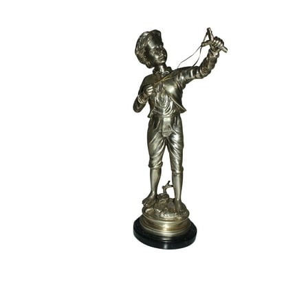 Boy with a Sling Bronze Statue -  Size: 10"L x 6.5"W x 21.5"H.