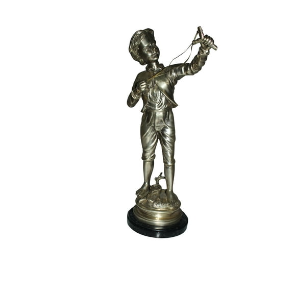 Boy with a Sling Bronze Statue -  Size: 10"L x 6.5"W x 21.5"H.