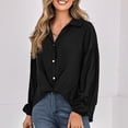 thumbnail image 3 of Sarapandan Long Sleeve Blouse Lapel Collar Button Down Crossed Hem Pure Color Loose Fit Women Shirt Top for Daily Work Travel Black XL, 3 of 6