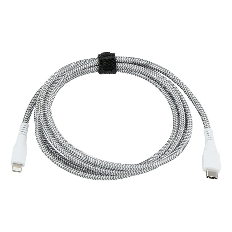 onn. 10' Lightning to USB-C Cable, White