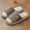 thumbnail image 1 of New Home Linen Slippers Women Men Summer Indoor Open Toe Slippers Men Couples Flip Flops Bedroom Breathable Non Slip Slides tzw, 1 of 7