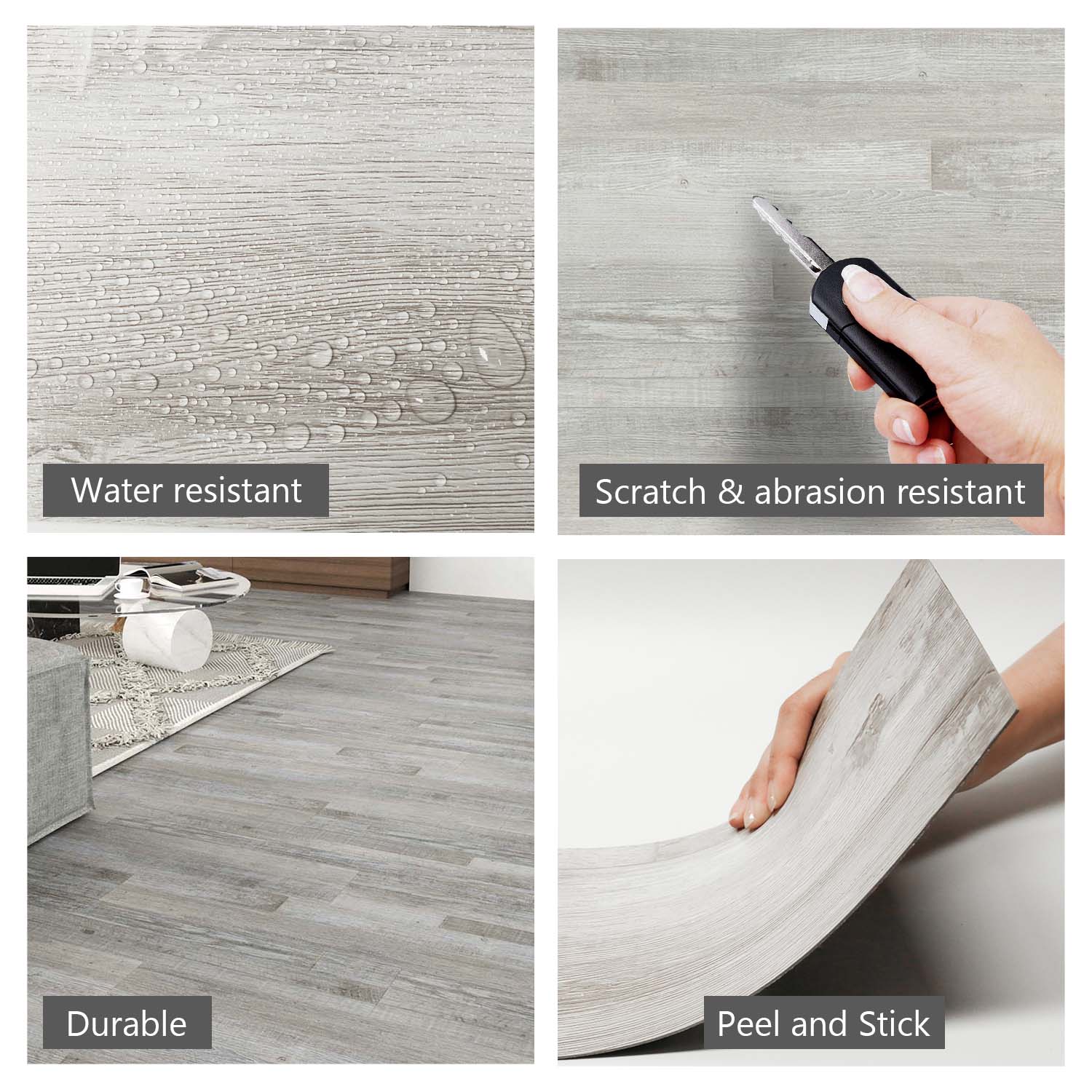 36-Pieces 12 MIL x 6 in. W x 36 in. Peel and Stick Vinyl Plank Flooring, Water Resistant, Grey Oak (54 sq.ft./Box)