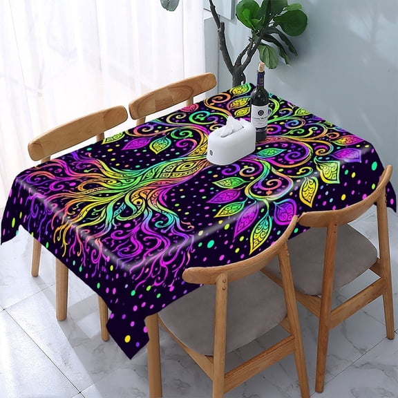 RKSupls Rainbow Tree Roots Rectangle Dining Tablecloth, Washable Wipeable Stain & Wrinkle Resistant Polyester Tablecloth for Kitchen Picnic Party