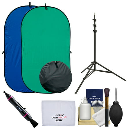 RPS Studio 4x7 Chroma Key Blue/Green Screen Reversible Twist-Fold Background with Light Stand + Cleaning
