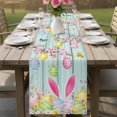 thumbnail image 4 of Happy Easter Table Runner 72 Inches, Spring Bunny Eggs Flower Teal Wood Grain Bed Runner Dresser Scarves Tabletop for Indoor Outdoor Parties/Ceremony/Banquet, 14" x 72", 4 of 8