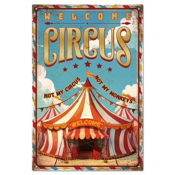 1pc Circus Tin Sign Clown Tin Sign Vintage Metal Tin Sign Funny Wall Decor Tin Painting Tin Signs 12×8inch for Home Garden Bar Coffee Shop Club Decoration