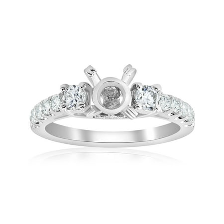 - 1/2ct Vintage Diamond 3 Stone Engagement Ring Setting 18K White Gold