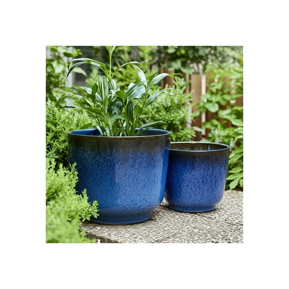 Ceramic Ceramic Planter Pots with Drainage Holes and Glossy Glazed Finish Set of 2
