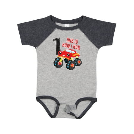 

Inktastic Monster Truck How I Roll 1st Birthday Gift Baby Boy Bodysuit