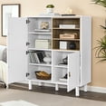 thumbnail image 5 of Storage Cabinet with Door, Modern Sideboard Cabinet with Leather Handle and Open Shelf, Home Office Storage Cabinet with Wood Leg for Bedroom, Living Room, 5 of 9