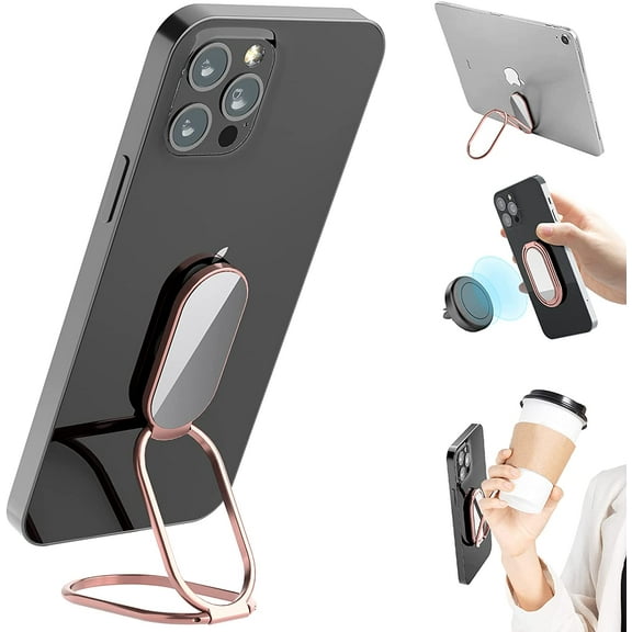 Phone Ring Holder Finger Kickstand, 360° Rotation Metal Phone Grip for Magnetic Car Mount Foldable Cell Phone Stand Compatible with Most Smartphones