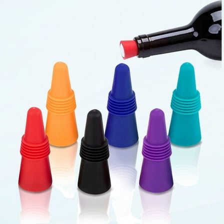 Wine Stopper Beverage Bottle Sealer Soft Silicone Wine Bottle Cork with Grip to Keep Wine and Champagne Fresh (6 Pieces)