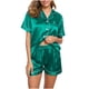 thumbnail image 1 of Conjunto de pijama de seda para mujer: top de satén con botones y pantalones cortos, ropa de estar por casa suave, ideal para las noches de verano y para relajarse de forma informal., 1 of 7