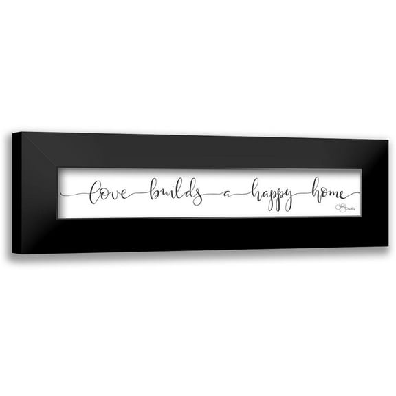 Hollihocks Art 14x6 Black Modern Framed Museum Art Print Titled - Love Builds a Happy Home