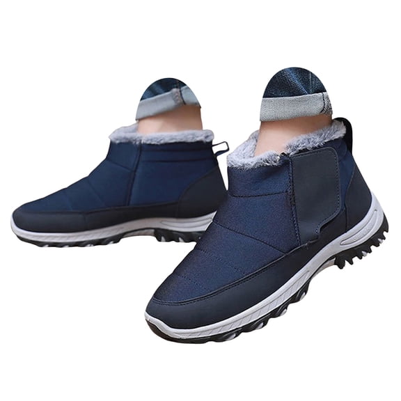 Rotm Waterproof Boots for Men Men's Winter Boots Cozy Suede Leather Cold Weather Outdoor Casual Warm FuzzyClasic Short Boots Blue,7.5