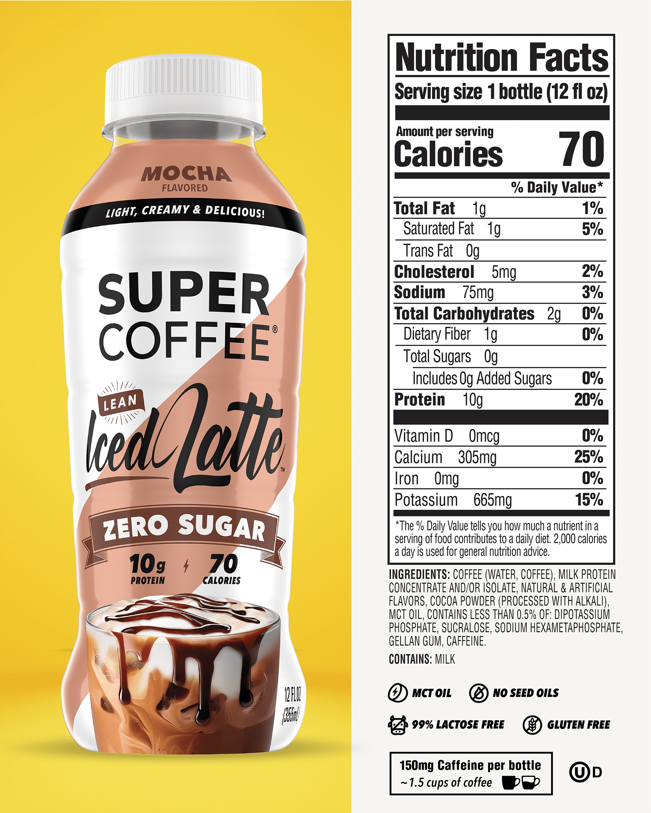 Super Coffee Mocha Latte, Protein Coffee, 12 fl oz Bottle