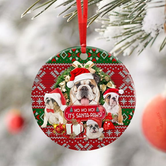 Flagwix Christmas Ornaments, Ceramic Ornaments, Bulldog Ho Ho Ho It's Santa, Christmas Decorations, Christmas Gifts - Circle, 1 Pcs