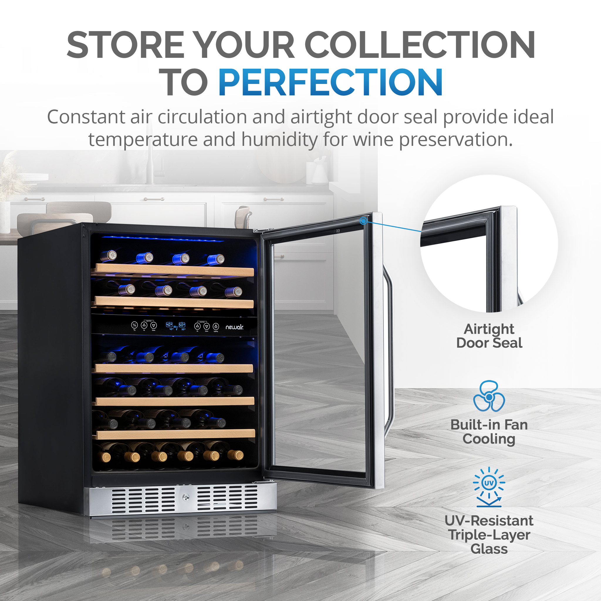 Newair 46-Bottle Dual-Zone Built-In Compressor Wine Refrigerator, Stainless Steel and Wood - image 4 of 14