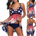 thumbnail image 2 of Tummy Control Swimsuits for Women American Flag Swimsuit Irregular Flowy Tankini Back Cross Deep V Neck Bathing Suit, 2 of 8