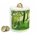 thumbnail image 2 of Plant Piggy Bank, Cartoon Style Jungle Depiction Hand Drawn Digital Rainforest Leaves Bushes Trees, Ceramic Coin Bank Money Box for Cash Saving, 3.6" X 3.2", Forest Green, by Ambesonne, 2 of 4