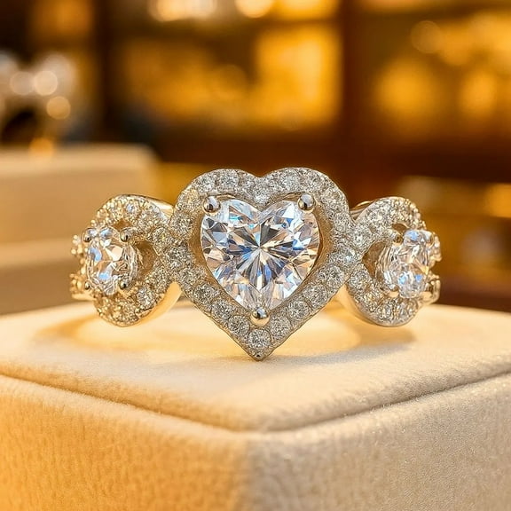 2.00 Carat Heart Ring Inlaid With Moissanite Diamond in White Gold Plated Engagement Ring Size- (5 - 13) Available