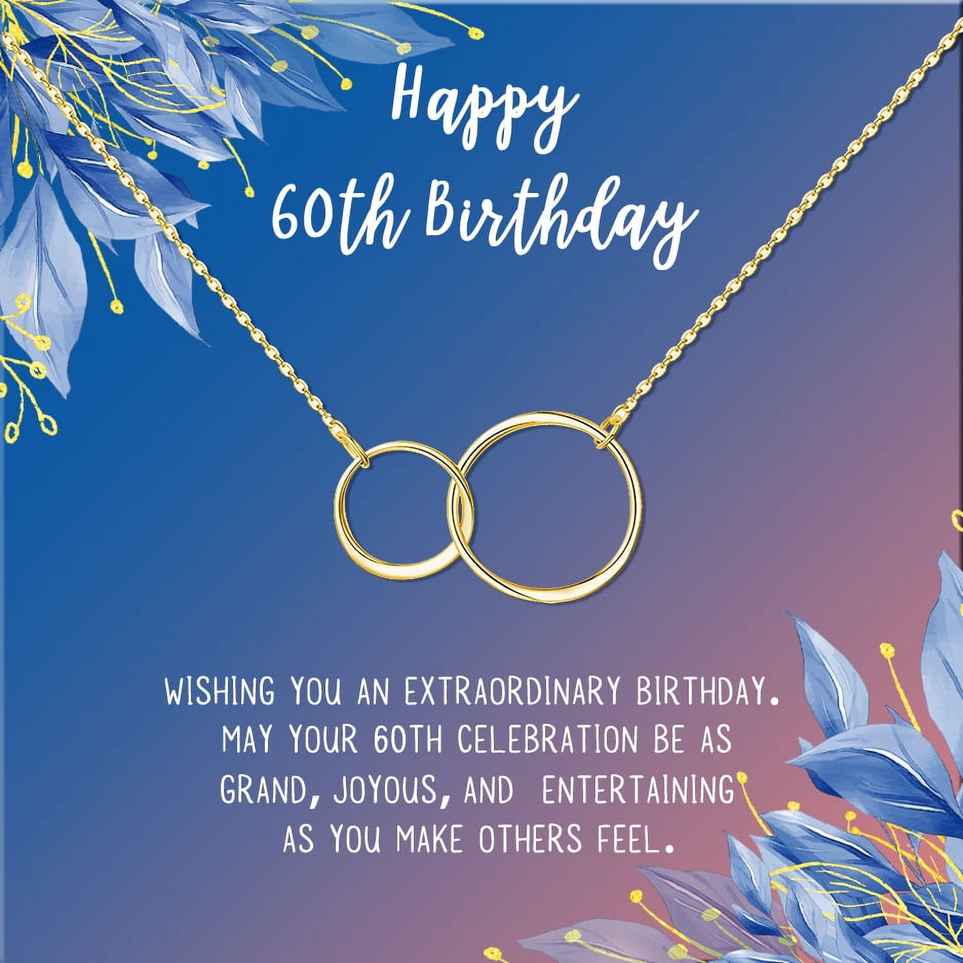 Anavia Happy 60st Birthday Gifts Stainless Steel Fashion Necklace Birthday Card Jewelry Gift for Her, Birthday Gift for Grandma-[Gold Infinity Double Ring, Blue-Orange Gift Card]
