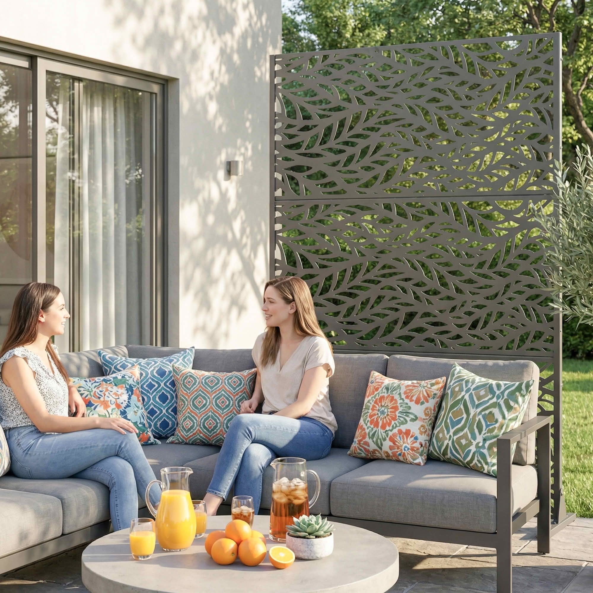 MAYEERTY Grey Rectangular Galvanized Metal Privacy Screen, Outdoor Garden Patio, 72×47×16in, 3 Panels