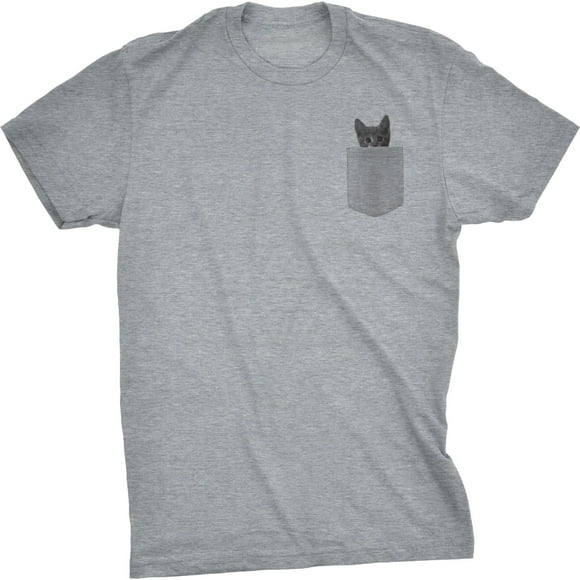 Mens Pocket Cat T Shirt Funny Printed Peeking Pet Kitten Animal Tee for Guys (Light Heather Grey) - M