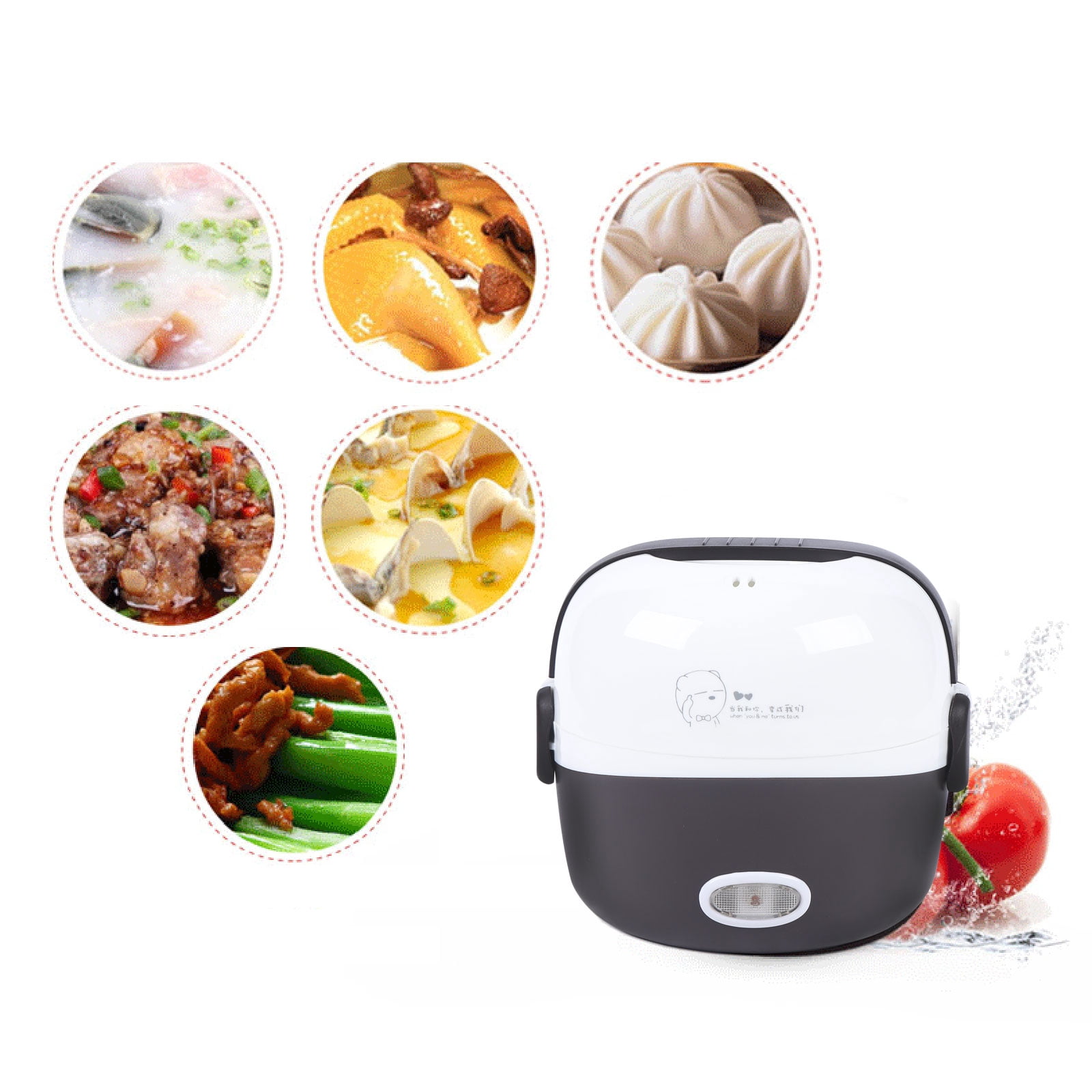 1.3L Electric Lunch Box Steamer Pot Rice Cooker 200w Food Warmer Portable Electric Lunch Box with Stainless Steel Bowls and Measuring Cup