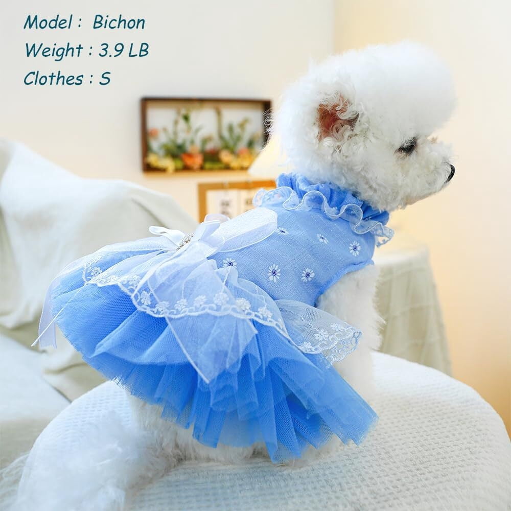 ANIAC Gray Dog Dress for Small Dogs Female,Bow Knot Girl Puppy Clothes with Detachable Pearl Necklace, Elegant Cat Dress, Formal Pet Pary Outfit for Wedding Birthday Valentines (Gray, Large)