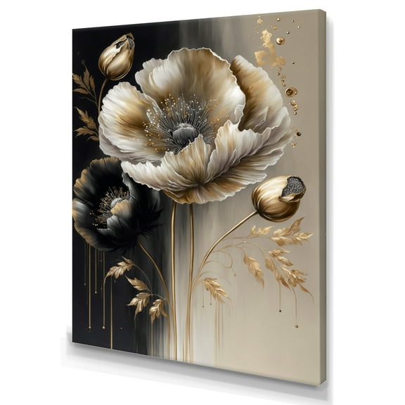 Designart Grey Gold Flower Bouquet V Canvas Wall Art